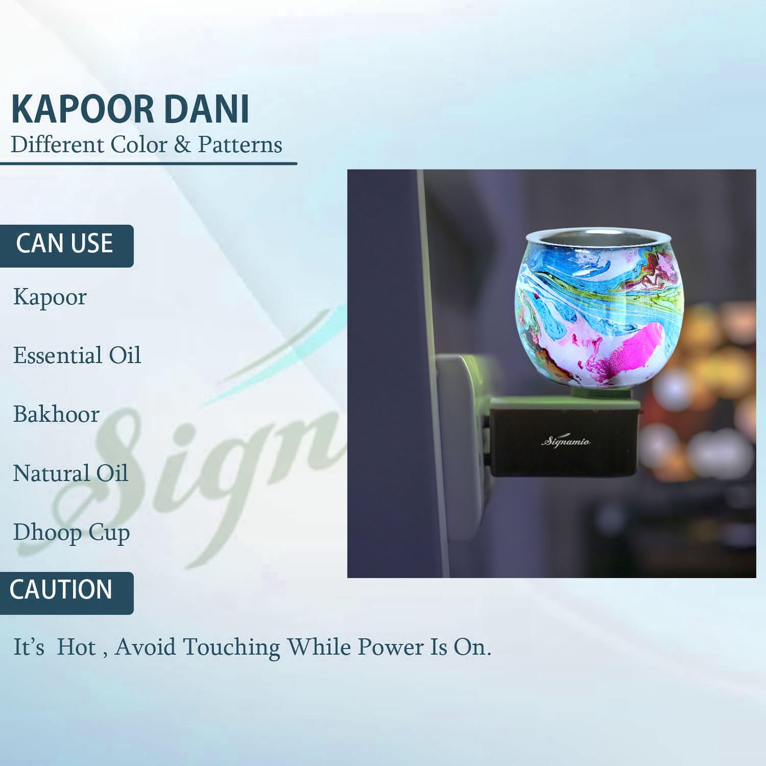 SIGNAMIO Multi Color 2 in 1 Electric Kapoor Dani Burner: Essential Home Fragrance Product & Room Freshener Diffuser with Night Lamp for Pooja Rooms, Aroma, Oil & Camphor Diffuser Capabilities-DN-23