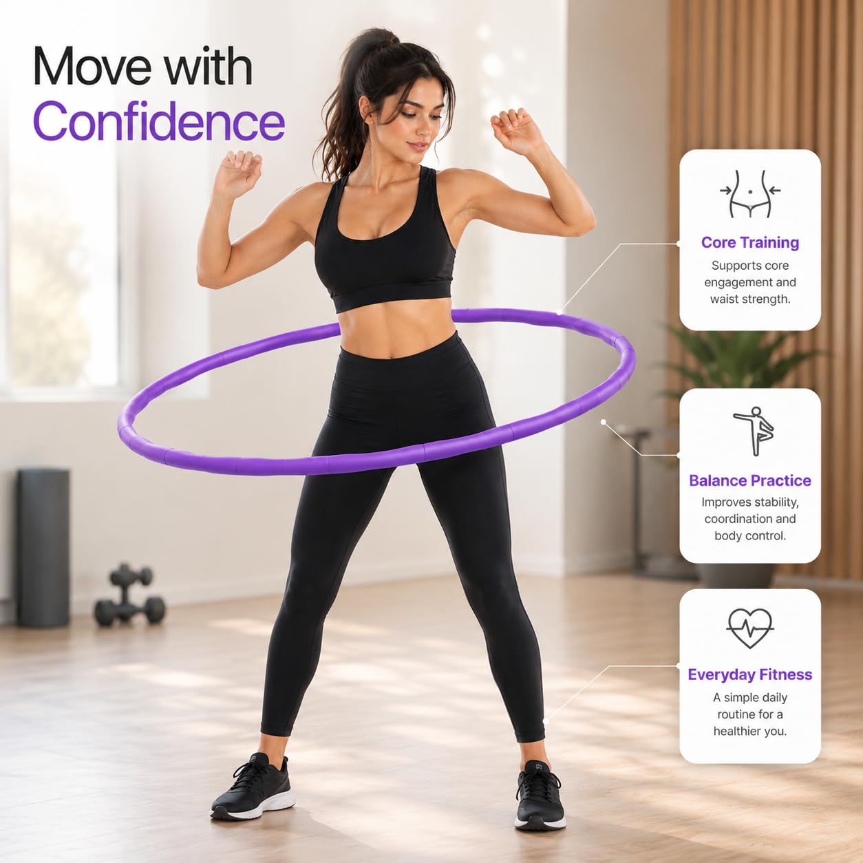 SIGNAMIO® Collapsible Hula Hoop for Weight Loss and Fitness - Inter-Lockable Pieces, Exercise Ring for Kids and Adults, Unisex Hula Hoop for Women and Men, Perfect for Gymnastics and Fun - Purple