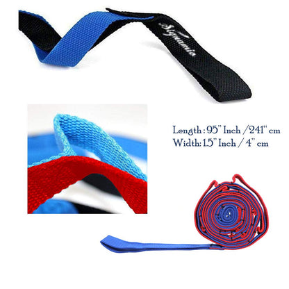 Signamio Yoga Belt for Women - Premium Stretching Belt for Exercise & Hamstring Stretch Strap - Essential Yoga Accessories for Flexibility & Strength Training-12 Loop - Blue-Red