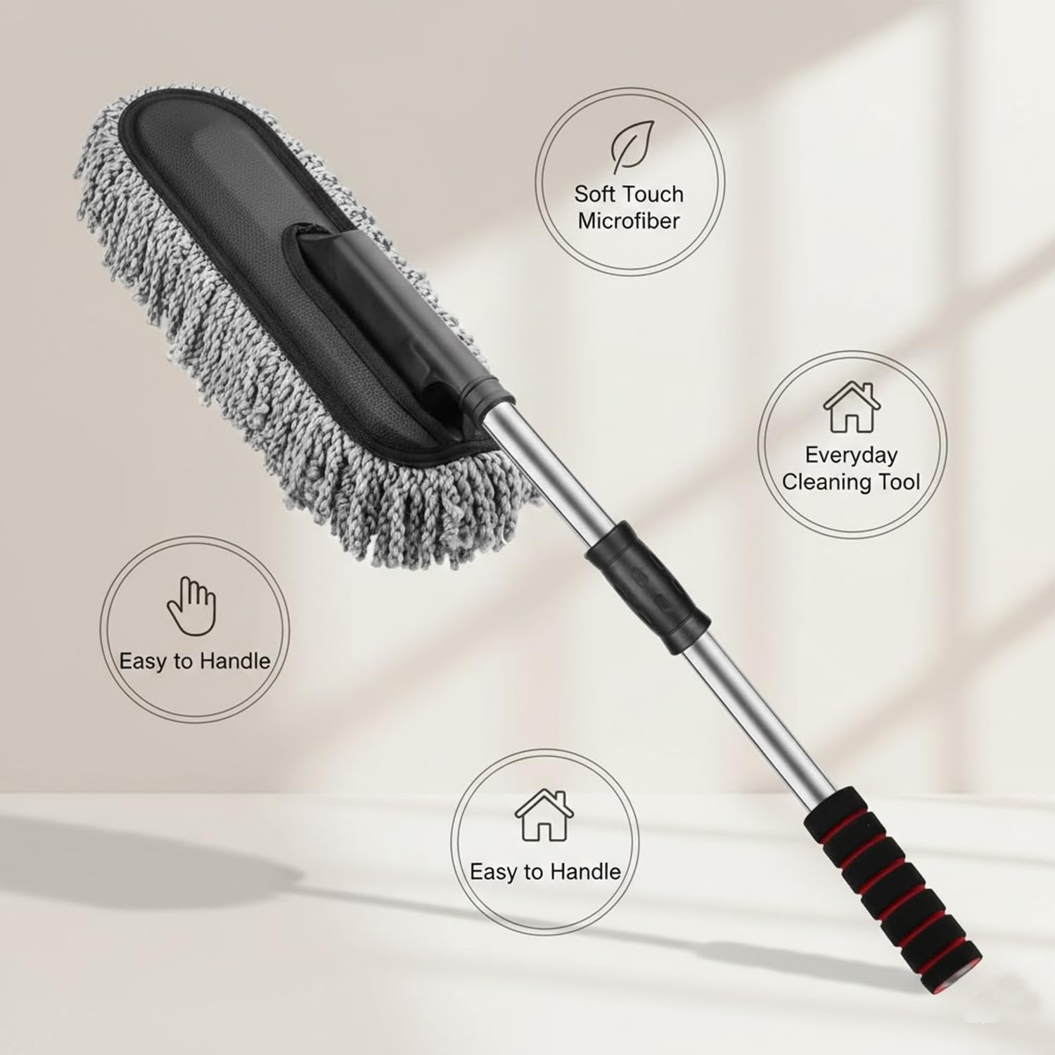 Signamio Car Duster Microfiber Brush Car Cleaning Accessories Compact Soft Non Scratch Fibers for Interior and Exterior Dusting Detailing and Quick Touch Ups - Grey