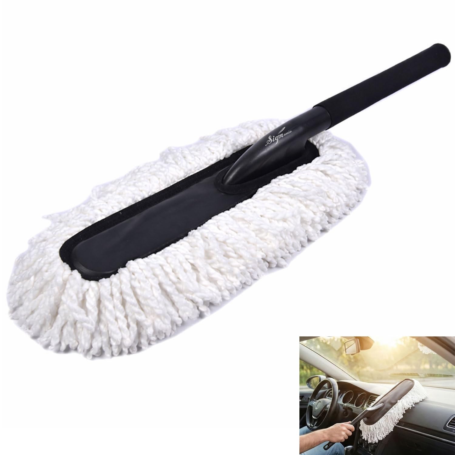Signamio Car Duster Microfiber Brush Car Cleaning Accessories Compact Soft Non Scratch Fibers for Interior and Exterior Dusting Detailing and Quick Touch Ups - White