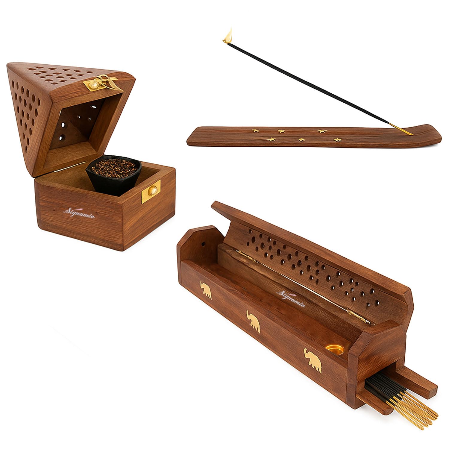 Signamio Wooden Dhoop Holder Stand - Elegant Bakhoor Burner & Loban Burner, Versatile Dhoop Stand for Incense, Crafted for Home Decor, Ideal for Meditation & Aromatherapy Sessions-DN-1