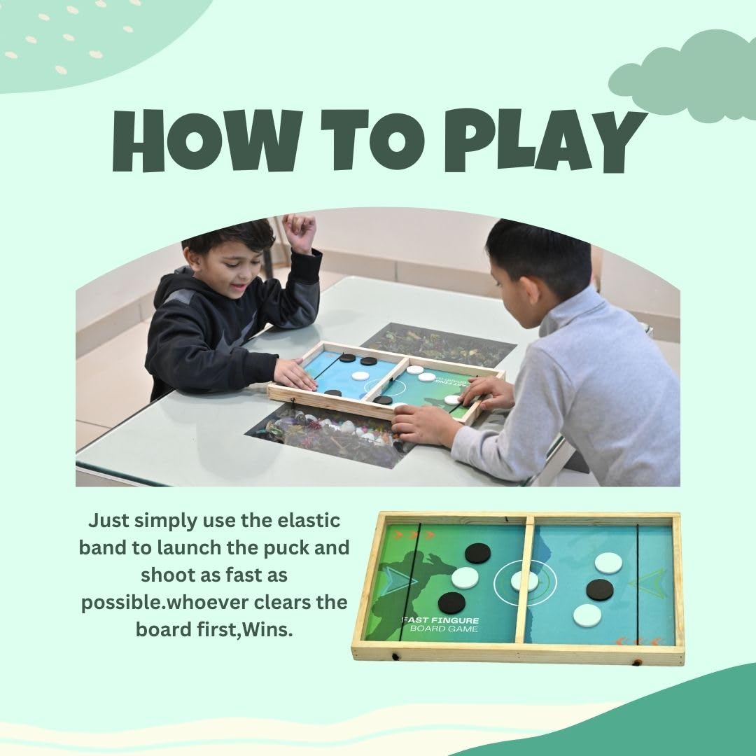 Signamio 3in1 Fastest Finger First String Sling Puck Air Ice Hockey, Ludo, Snake Wooden Board Games Set for Kids 10 Years - DN-1