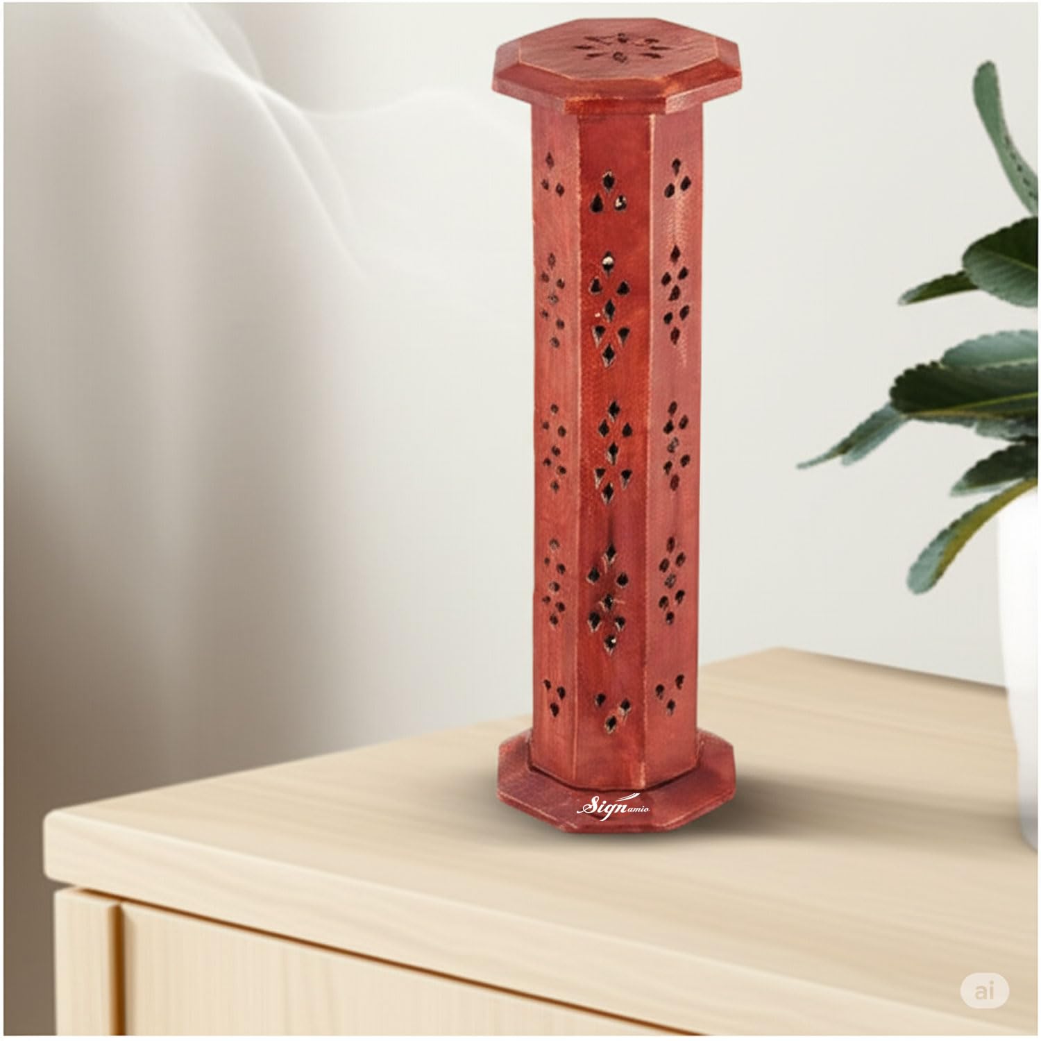 SIGNAMIO® 2pcs Wooden Tower Agarbatti and Dhoop Holder Premium Incense Stick Stand with Ash Catcher for Pooja Room Decoration - Puja Items for Home Mandir & Agarbatti Stand Holder with Storage Box
