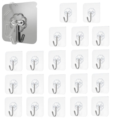 SIGNAMIO 8 Hook Self Adhesive Wall Hooks for Wall Heavy Items, Adhesive Wall Hook, Wall Hooks for Hanging Clothes, Kitchen & Bathroom Accessories, Stick On Hooks for Wall Without Drill -Silver