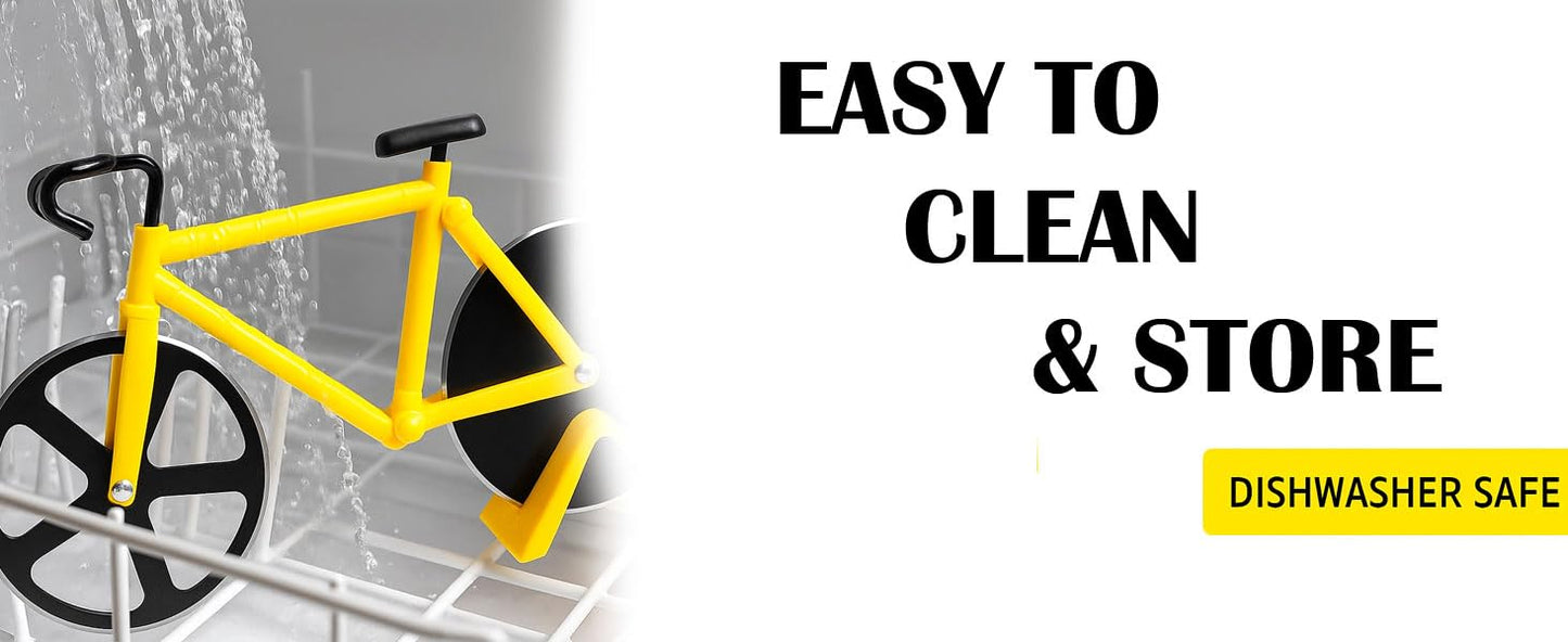 SIGNAMIO® Bicycle Pizza Cutter and Sandwich Slicer - Yellow, Ergonomic Non-Slip Handle, Stainless Steel Pizza Wheel for Kitchen, Ideal Roti, Paratha, Chapati, Brownie & Slice Cutter
