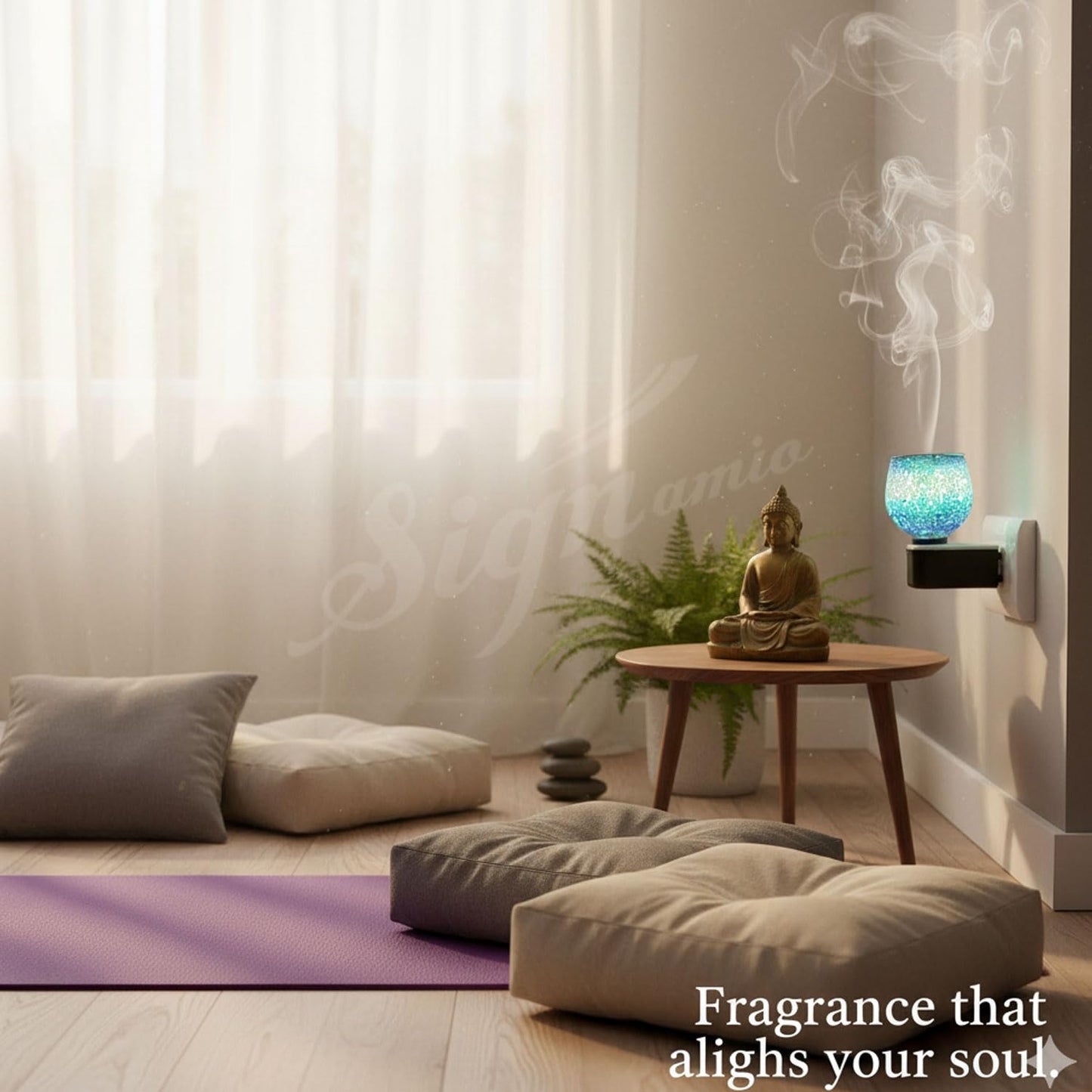 SIGNAMIO Ceramic Multi Color 2 in 1 Electric Kapoor Dani Burner: Essential Home Fragrance Product&Room Freshener Diffuser with Night Lamp for Pooja Rooms,Aroma,Oil&Camphor Diffuser Capabilities-DN-Sky
