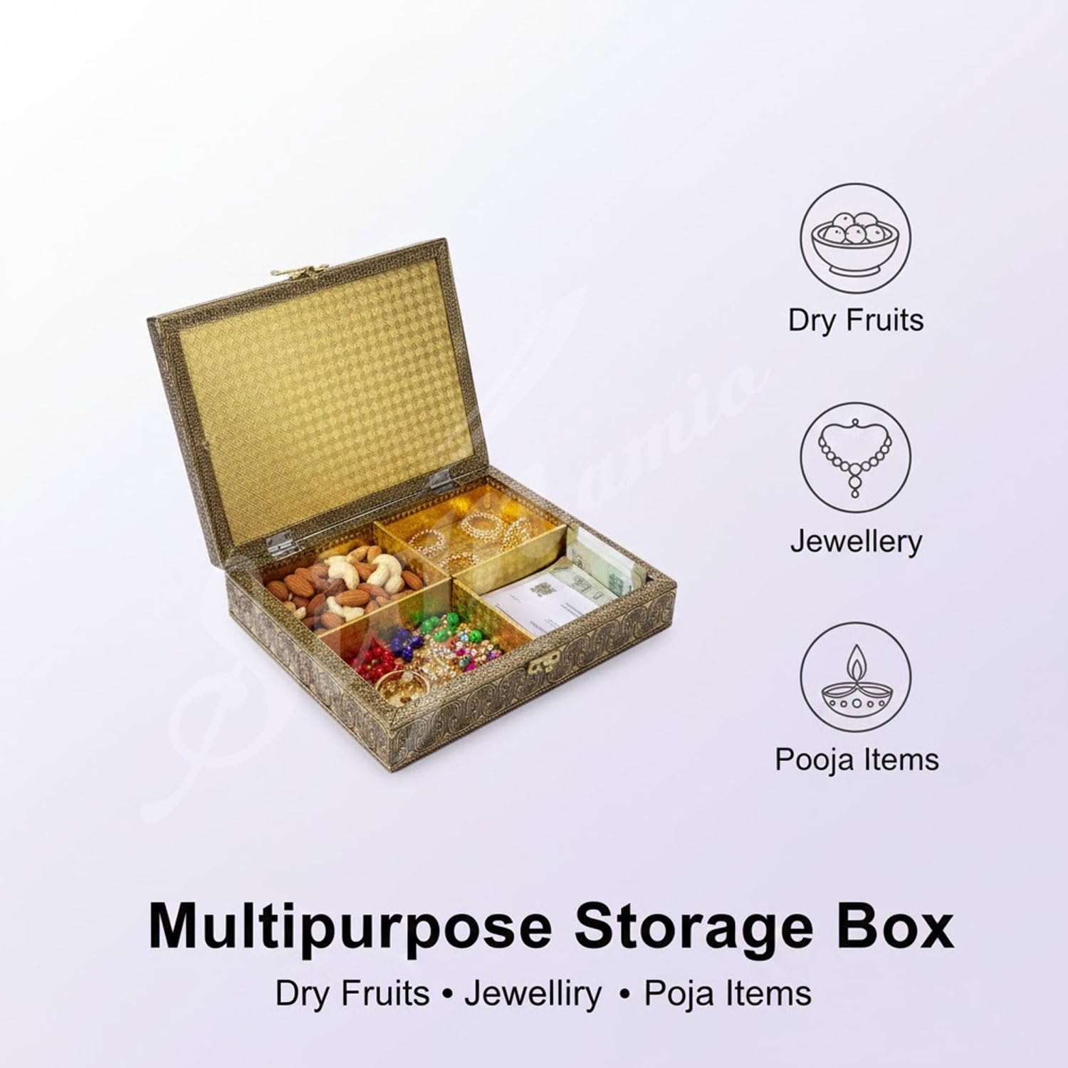 Signamio Decorative Dry Fruit Container Box - 4-Container Dryfruit Box for Home Decor, Elegant Wooden Dry Fruit Box with Lids, Ideal for Gifting and Organizing