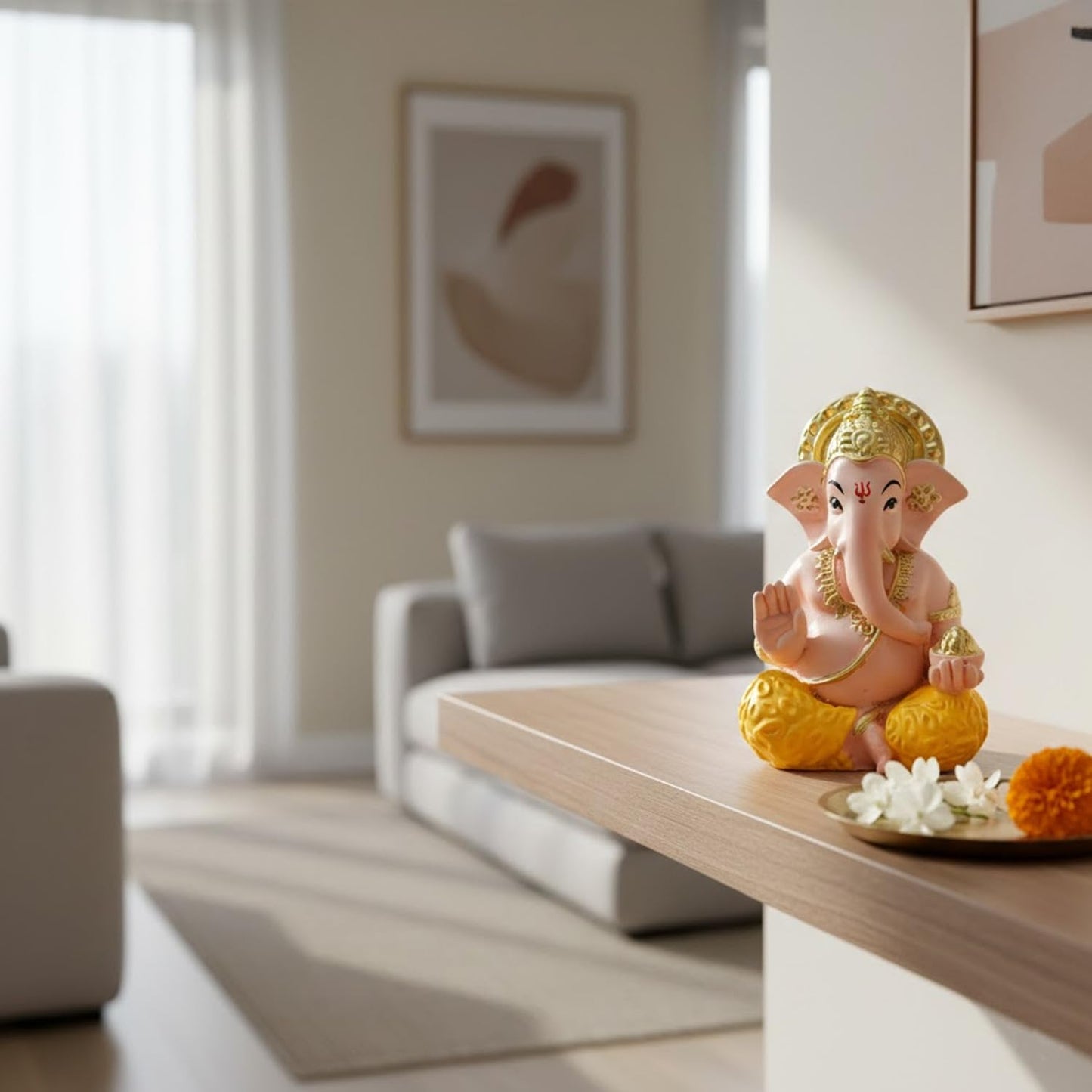 SIGNAMIO Handcrafted Skin Ganesha Idol for Car Dashboard Item: Ganesh Ji, Ganpati Bappa Murti for Home Decor - Exquisite Car God Idols for a Divine Touch in Your Vehicle and Home