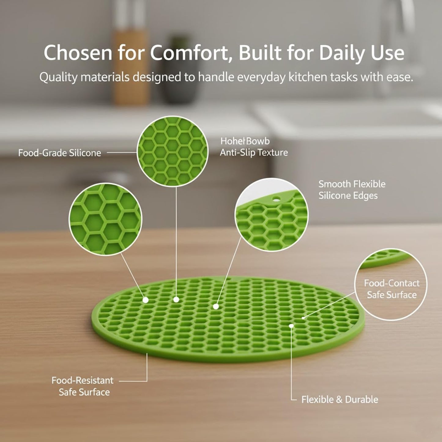 Signamio Silicone Mat for Kitchen - Pack of 4 Round Heat Mats - Coasters for Dining Table for Hot Pots - Durable Trivet Mat for Versatile Use