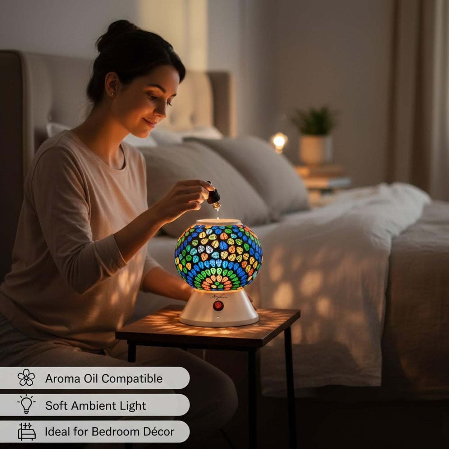 Signamio Hand Made Table Top Camphor Diffuser Burner - Kapoor Dani Electrical Aroma Oil Diffuser Night Lamp - Kapoor Machine for Home & Office DN-2 (Aroma Oils not Included)