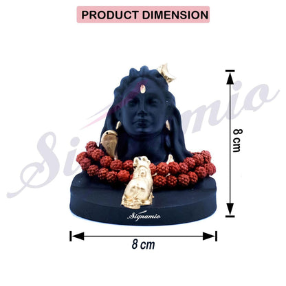 SIGNAMIO® Lord Shiva Idol: Handcrafted Mahadev Murti with Nandi - Perfect Spiritual Car Dashboard Accessory and Gift Item, Featuring ShivJi Adiyogi Statue & Rudraksh Mala-Ideal God Idols for Car Decor