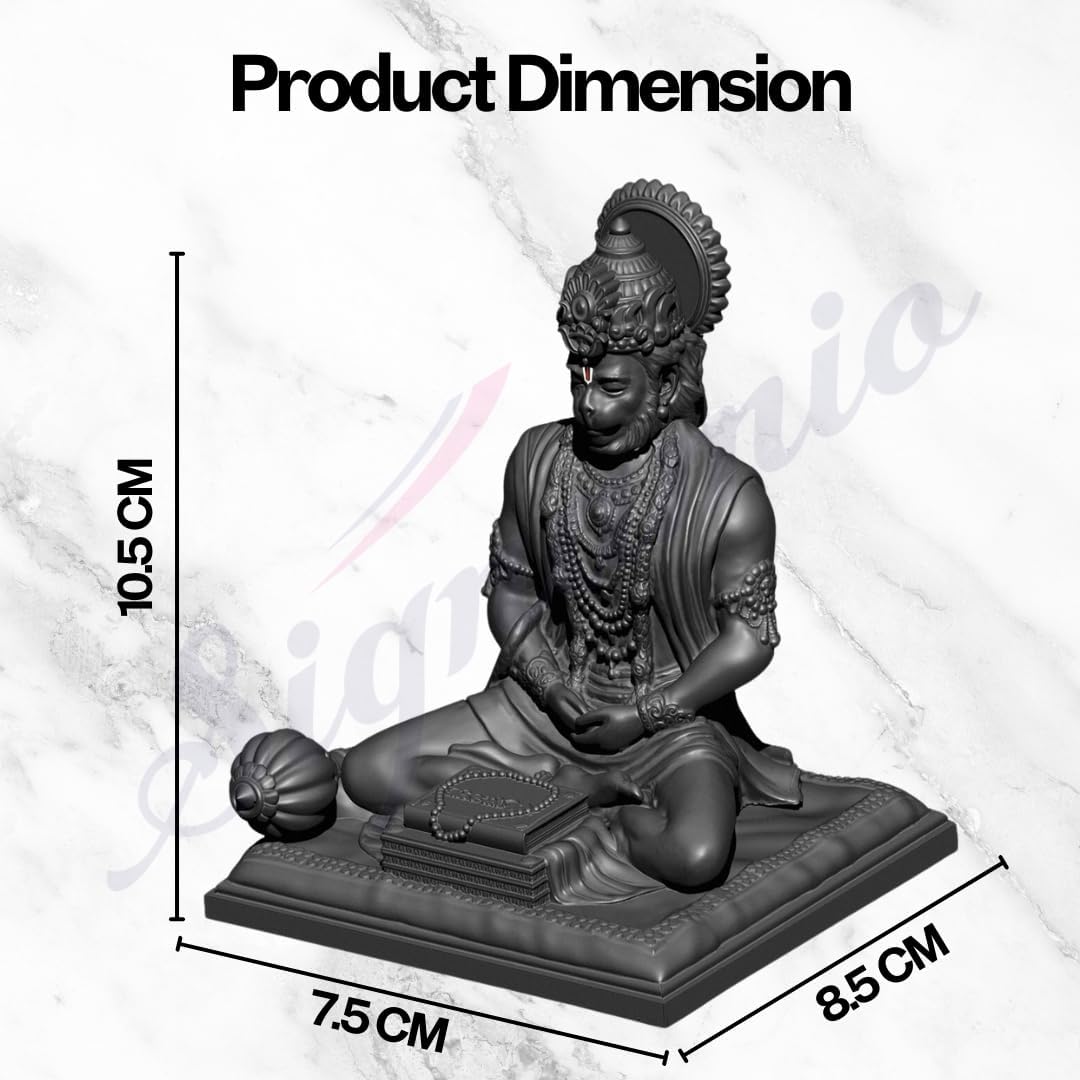 SIGNAMIO Resin Black Hanuman Ji Idol Statue for Car Dashboard - Divine Bajrangbali Murti, Perfect Hindu God Gift Item and Home Puja Decoration Ideal Hanuman Murti, 8.3 x 7.5 Cm