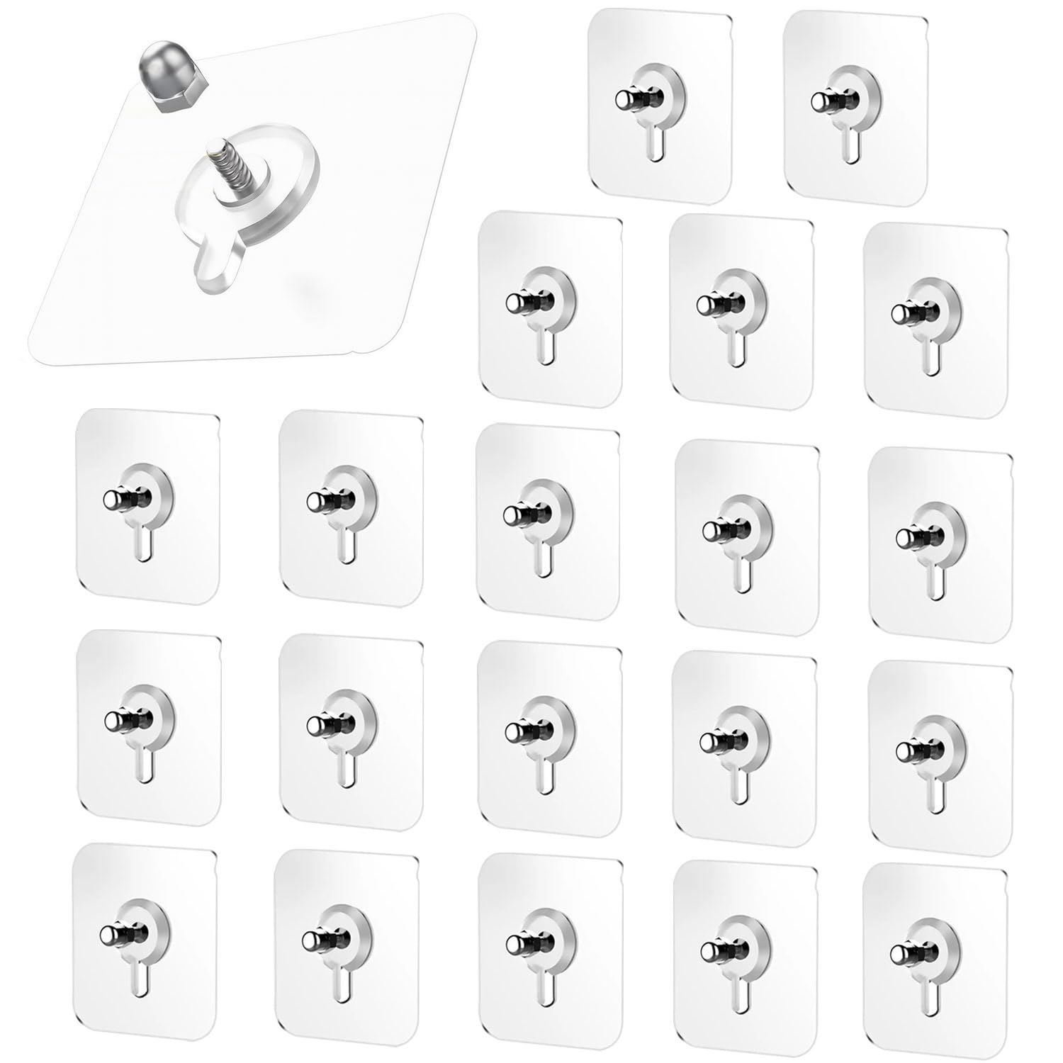 SIGNAMIO 8 Hook Self Adhesive Wall Hooks for Wall Heavy Items, Adhesive Wall Hook, Wall Hooks for Hanging Clothes, Kitchen & Bathroom Accessories, Stick On Hooks for Wall Without Drill -Silver