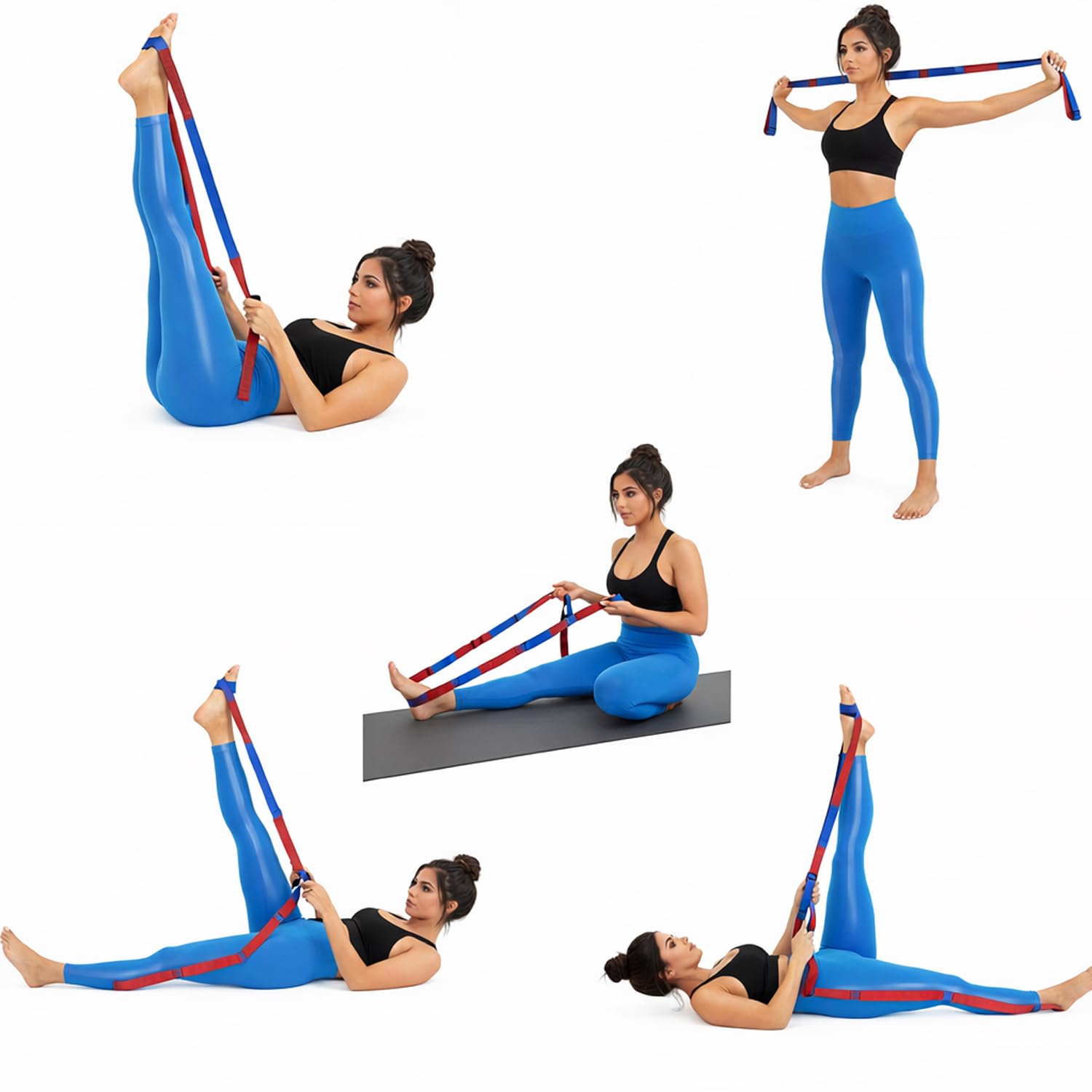 Signamio Yoga Belt for Women - Premium Stretching Belt for Exercise & Hamstring Stretch Strap - Essential Yoga Accessories for Flexibility & Strength Training-12 Loop - Blue-Red
