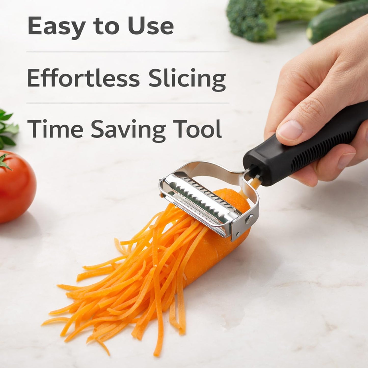 Signamio 2 in 1 Julian Peeler for Salad, Dual Blade Salad Peeler Kitchen Tool, Handheld Julienne Peeler for Salad for Quick Veggie Ribbons, Safe Grip Handle for Home Cooking Prep