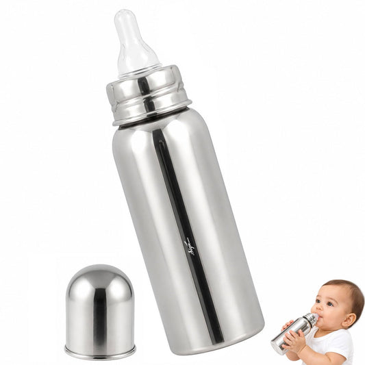 Signamio Stainless Steel Feeding Bottle for New Born Baby | Milk Feeding Bottle with Silicone Nipple & Cap | Feeder Bottle for 1 Year Baby | Baby Feeding Bottle for Milk | Steel Milk Bottle for Kids