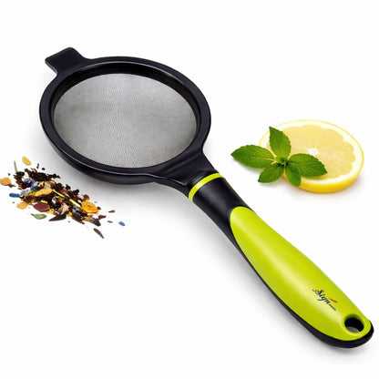Signamio Diameter 18 cm Stainless Steel Deep Fry Net Spoon Oil Strainer for Kitchen - Frying Spoon for Puri & Poori Strainer Kitchen Utensil for Frying, Cooking & Straining Tool Wood Handle