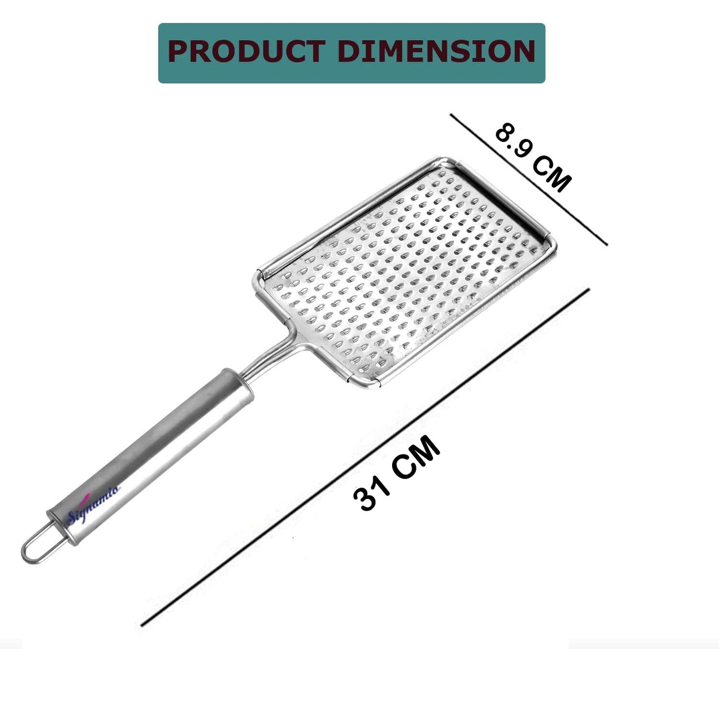 SIGNAMIO® Stainless Steel Kadukas Cheese Grater and Vegetable Shredder for Kitchen, Efficient Ginger Garlic Crusher with Protective Cover, Ideal Carrot and Ginger Slicer - Flat Design