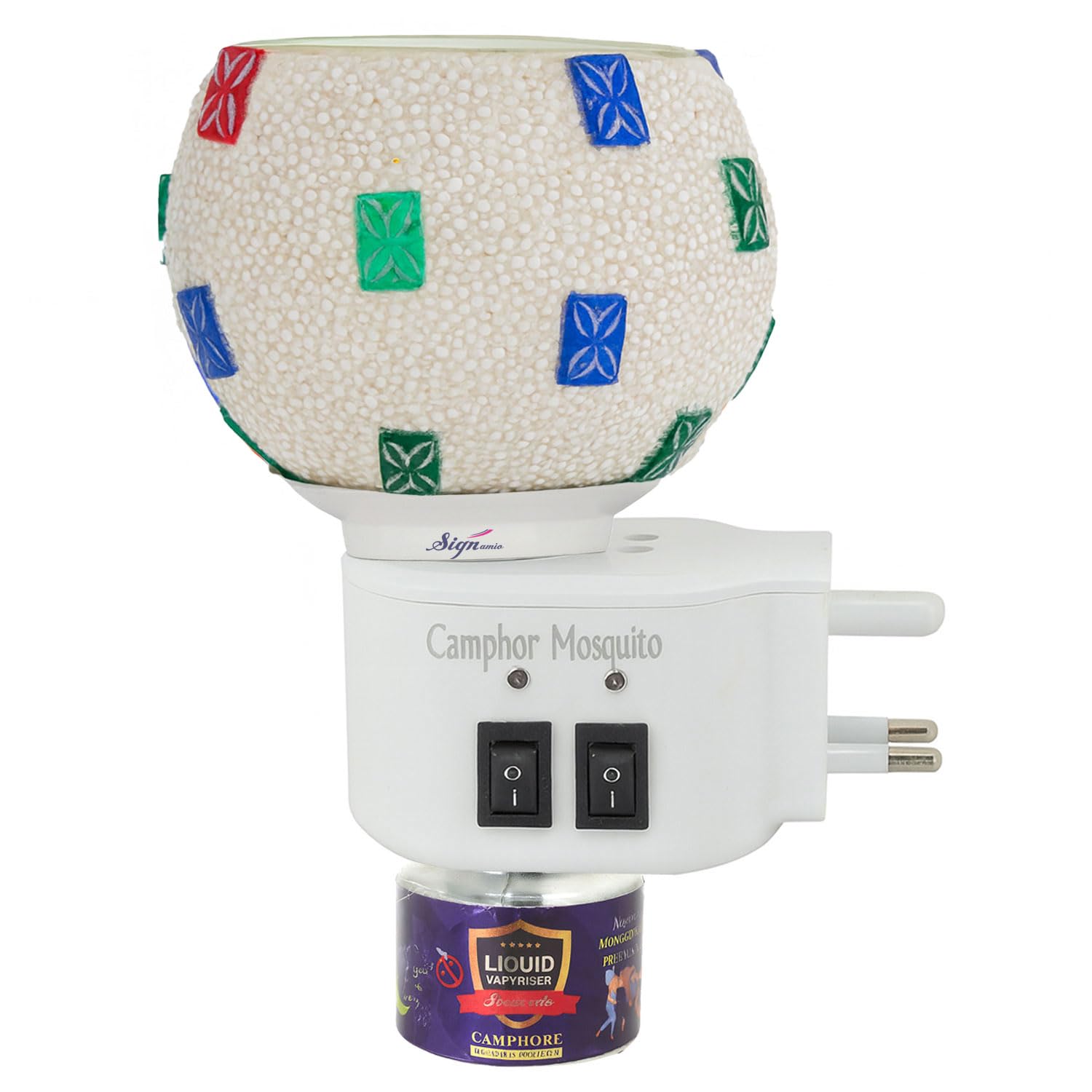 SIGNAMIO Multi Color 2 in 1 Kapoor Dani Electric Camphor Diffuser Burner & Aroma Diffuser Home Fragrance with Night Lamp, Perfect for Pooja Rooms & Daily Room Freshener Needs - DN-10