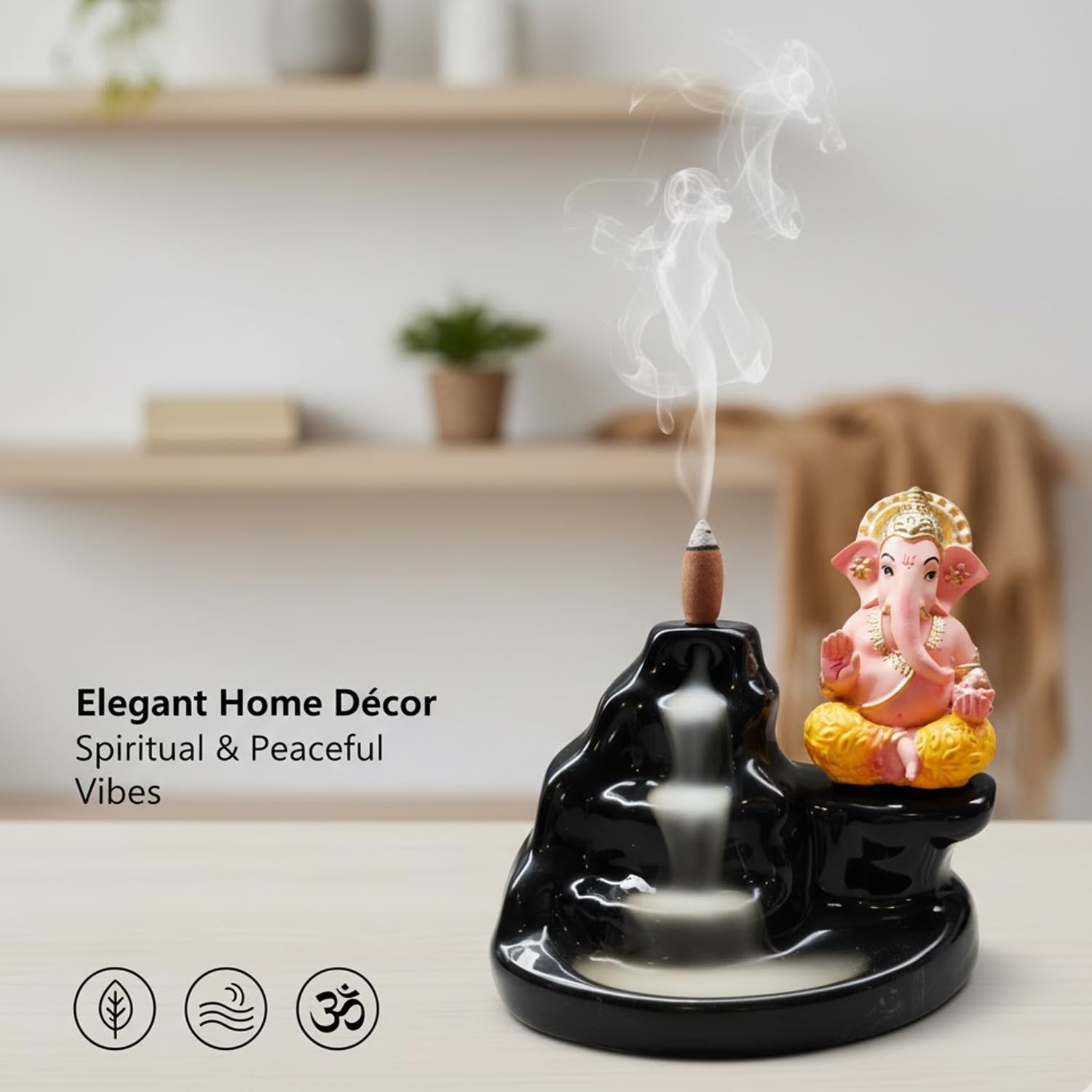 Signamio Ganesha Backflow dhoop Smoke Fountain Aromatic Essence of Ceramic Incense Burner Holder with 30 Cones for Meditation and Home Decor-DN