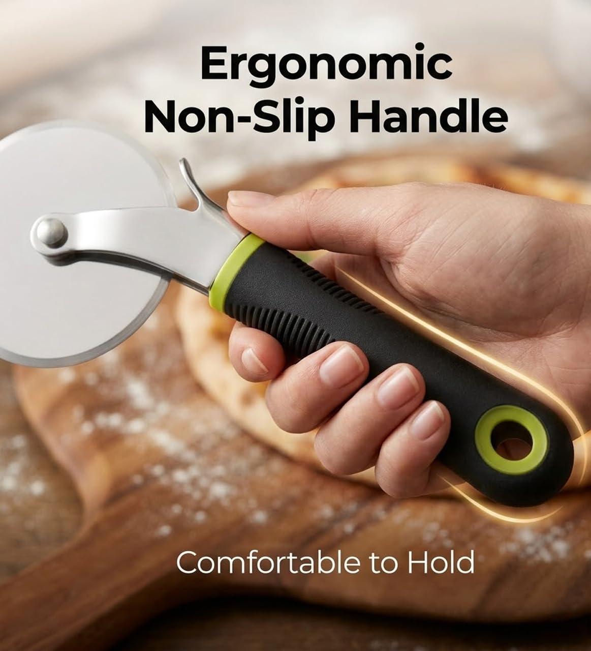 SIGNAMIO Pizza Cutter for Kitchen Durable Stainless Steel Wheel Brownie Cutter Tool with Sharp Blade and Comfortable Non Slip Handle for Effortless Slicing at Home