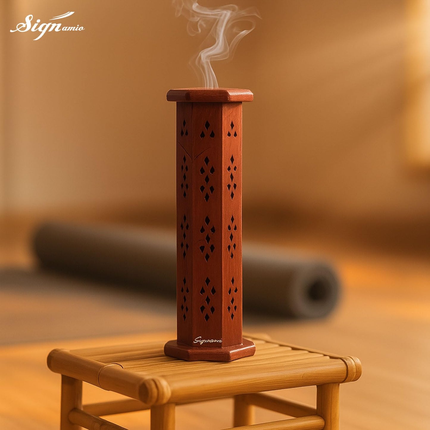 SIGNAMIO® 2pcs Wooden Tower Agarbatti and Dhoop Holder Premium Incense Stick Stand with Ash Catcher for Pooja Room Decoration - Puja Items for Home Mandir & Agarbatti Stand Holder with Storage Box