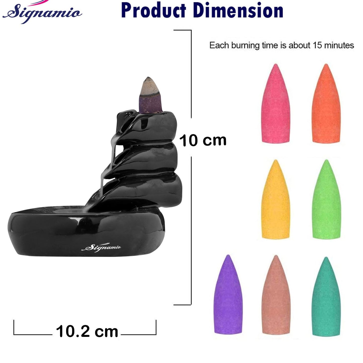 Signamio Ceramic Backflow Incense Fountain - 30 Cones Included for Pooja Meditation, Elegant Backflow Incense Holder, Aesthetic Incense Burner for Decor-DN-24