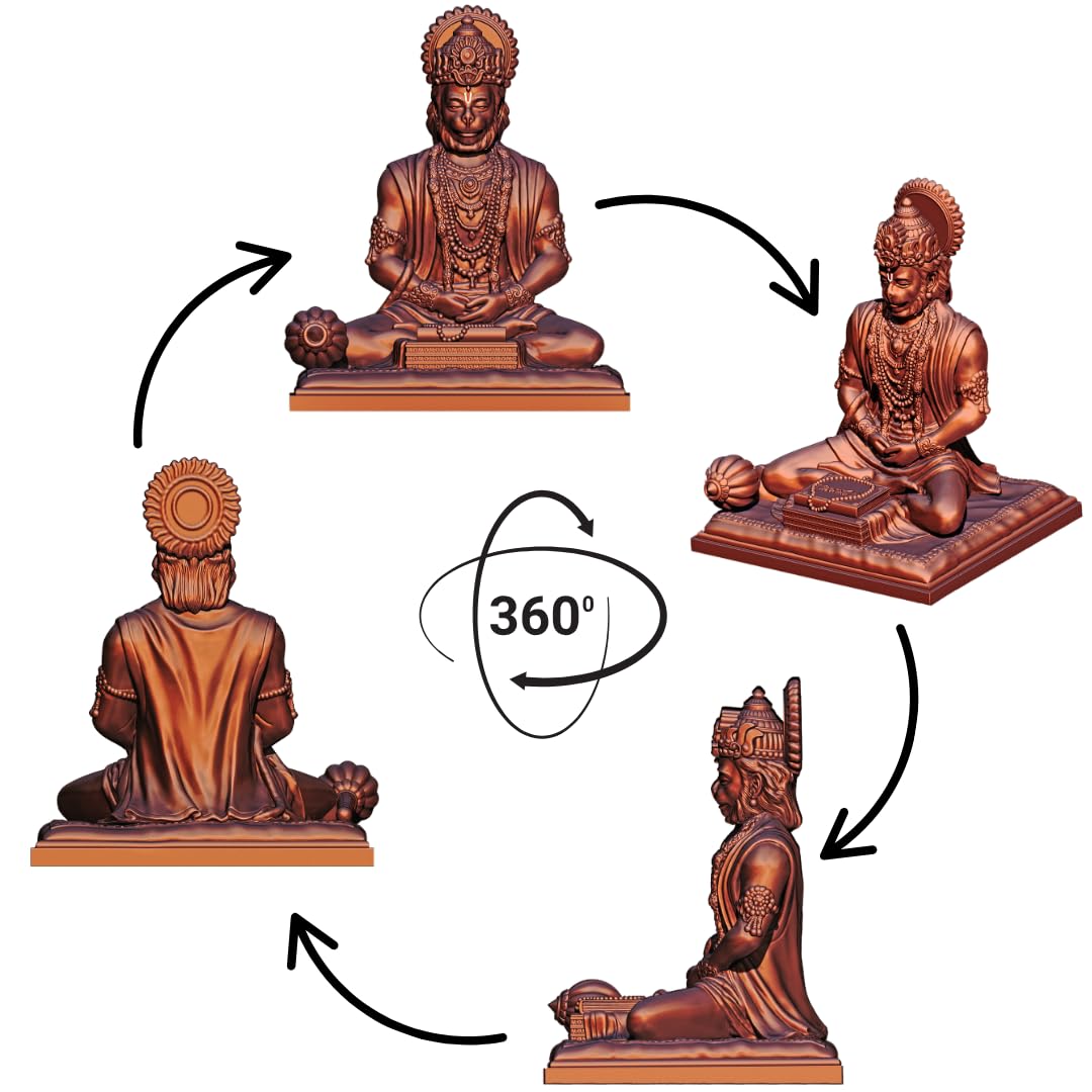 SIGNAMIO Copper Hanuman Ji Idol Statue for Car Dashboard - Divine Bajrangbali Murti, Perfect Hindu God Gift Item and Home Puja Decoration Ideal Hanuman Murti as Car Dashboard Accessory, 8.3 x 7.5 Cm