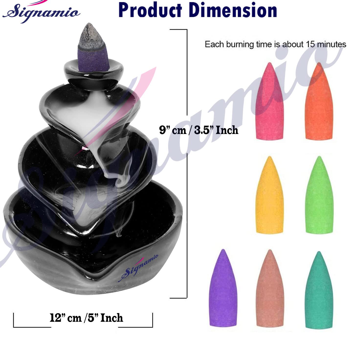 SIGNAMIO Ceramic Backflow Incense Fountain - 30 Cones Included for Pooja Meditation, Elegant Backflow Incense Holder, Aesthetic Incense Burner for Decor-DN-10, Pink