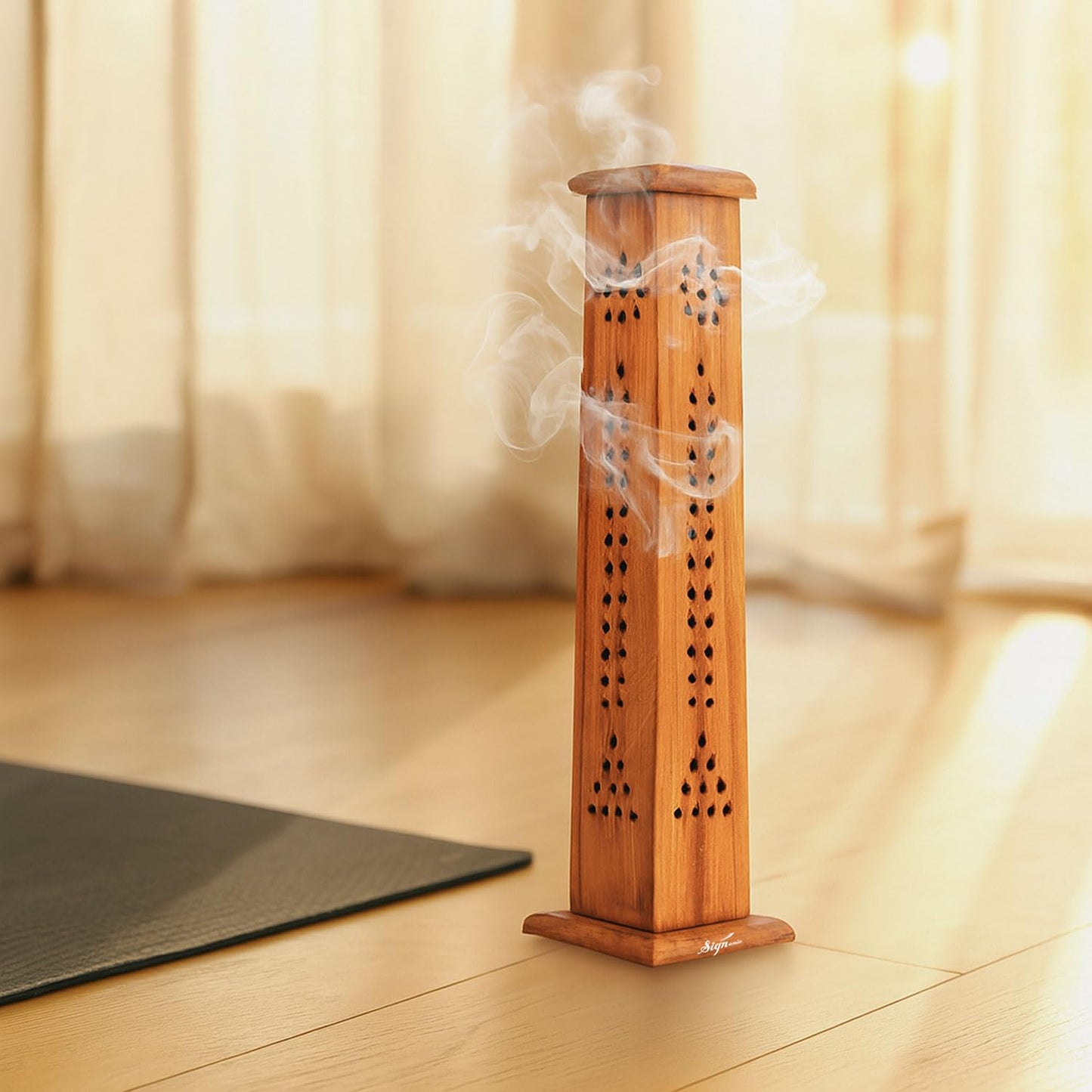 SIGNAMIO® 2pcs Square Wooden Agarbatti Stand with Ash Catcher: Premium Incense Stick and Dhoop Holder Set for Pooja Room Decoration - Essential Puja Items for Home Mandir & Agarbatti Storage Box