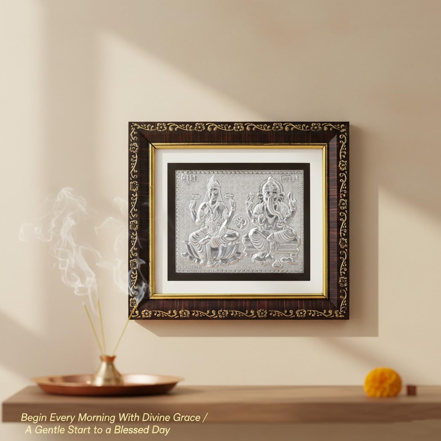 SIGNAMIO 999 Pure Silver Laxmi Ganesh Photo Frame - Elegant Gift for Pooja Room, Premium Silver Photo Frame Spiritual Decor & Blessings