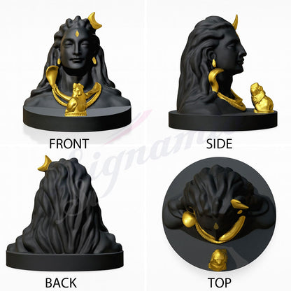 SIGNAMIO® Lord Shiva Idol: Handcrafted Mahadev Murti with Nandi - Perfect Spiritual Car Dashboard Accessory and Gift Item, Featuring ShivJi Adiyogi Statue & Rudraksh Mala-Ideal God Idols for Car Decor