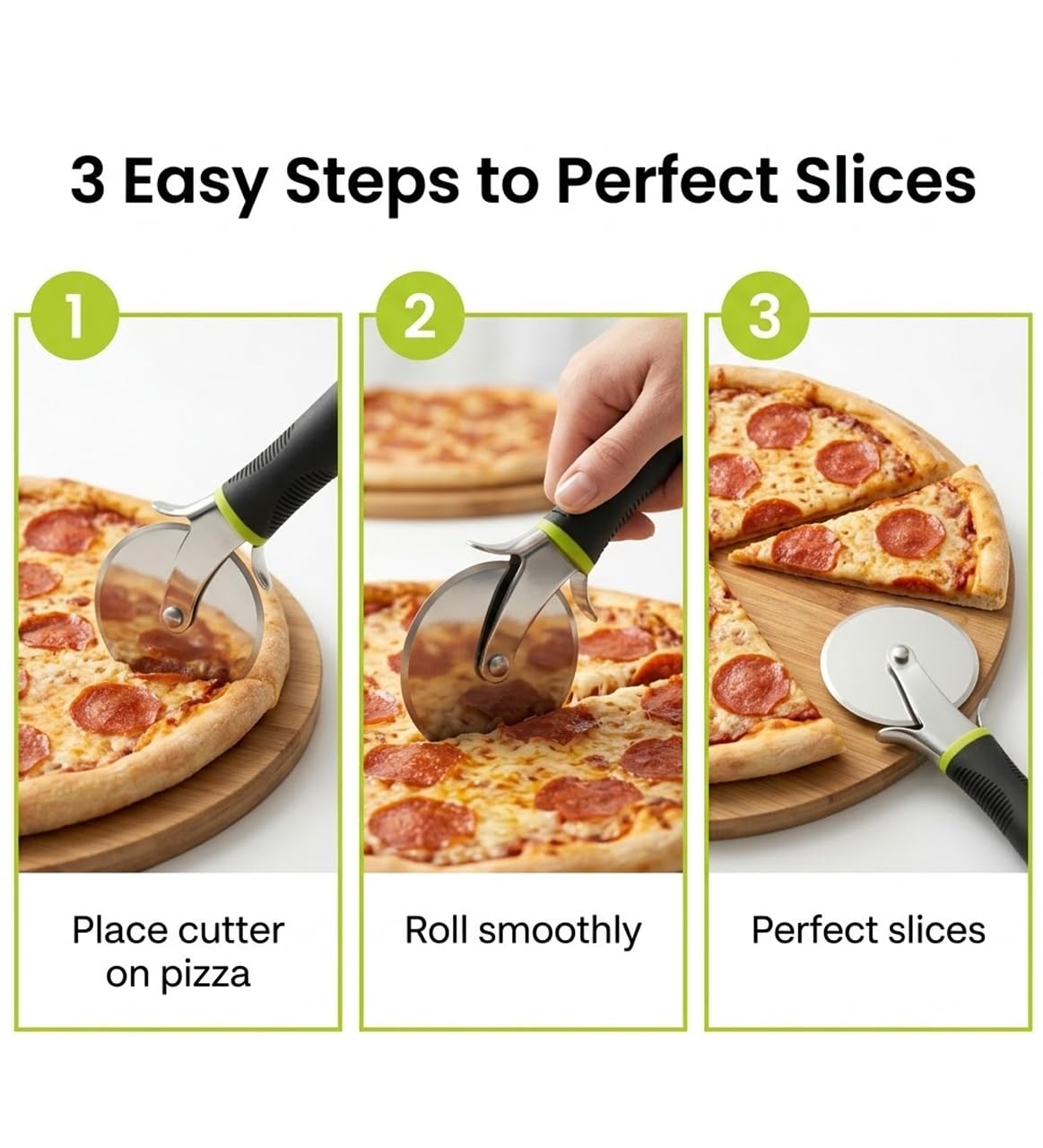 SIGNAMIO Pizza Cutter for Kitchen Durable Stainless Steel Wheel Brownie Cutter Tool with Sharp Blade and Comfortable Non Slip Handle for Effortless Slicing at Home