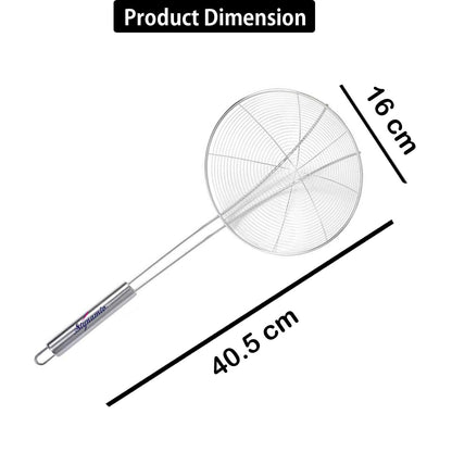 Signamio Diameter 16 cm Stainless Steel Deep Fry Net Spoon Oil Strainer for Kitchen - Frying Spoon for Puri & Poori Strainer Kitchen Utensil for Frying, Cooking & Straining Tool Steel Handle