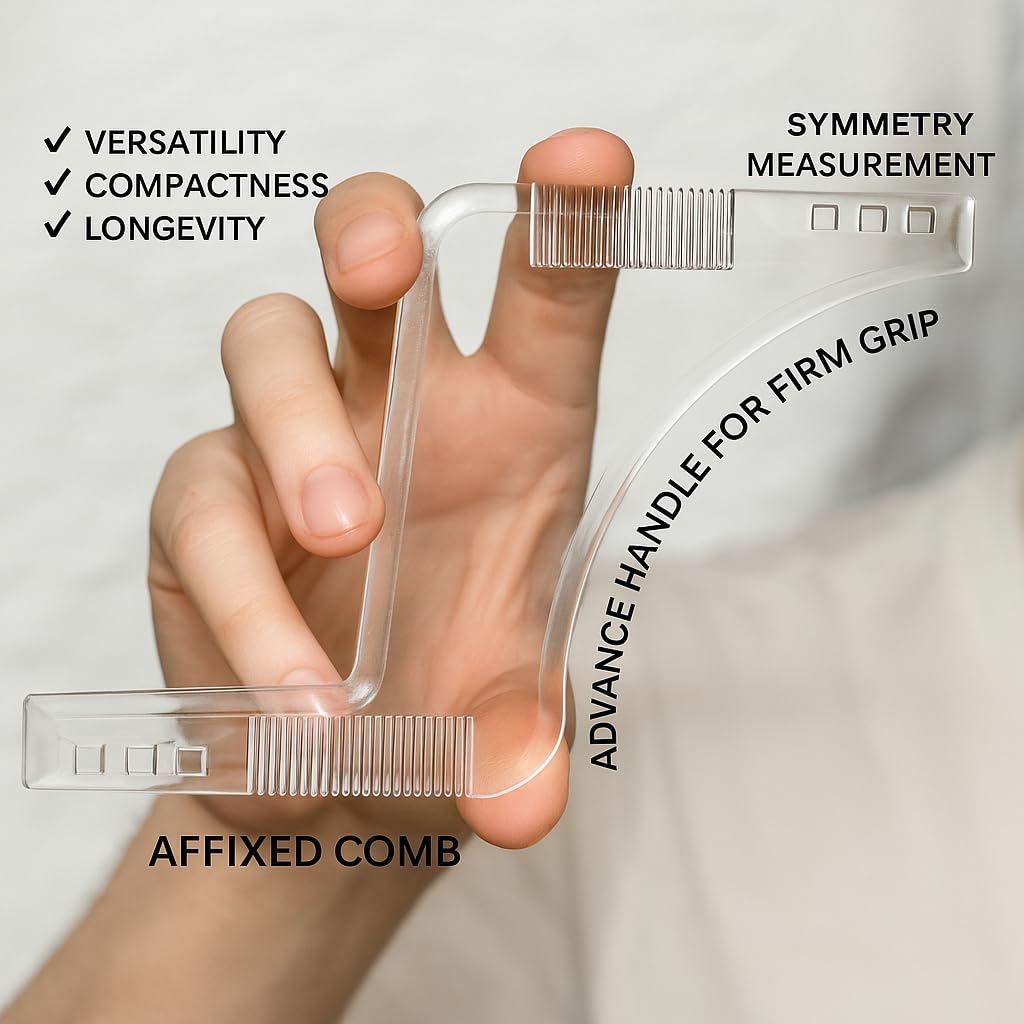 SIGNAMIO Set of 3 Multi Purpose Transparent Beard Shaper tool for Men | Beard Shaping Stencil Comb for men styling shave for neck line guide - Grooming kit