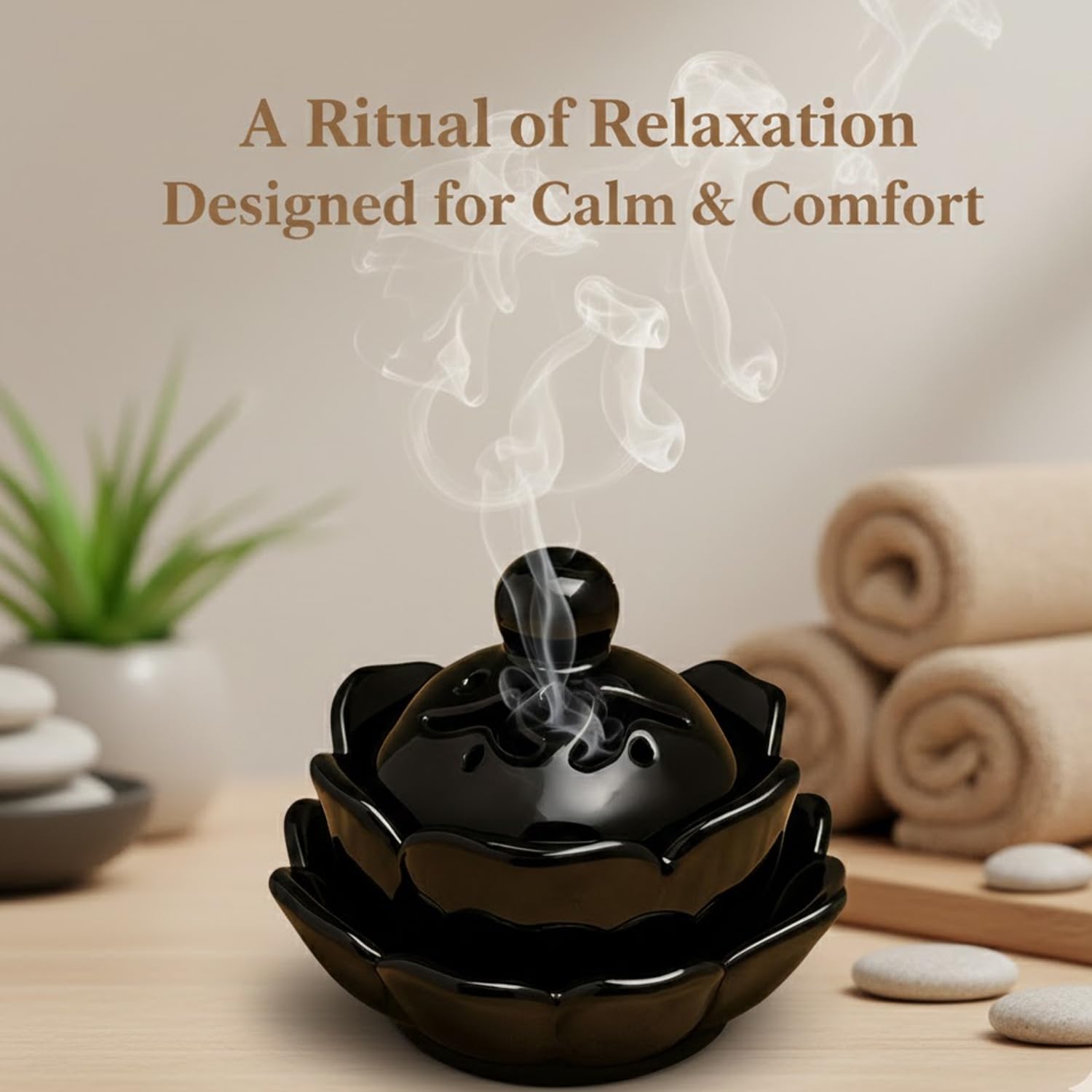 SIGNAMIO Sambrani Dhoop Stand - Ceramic Dhoop Holder for Pooja Room Decoration Items - Elegant and Durable Design - Black