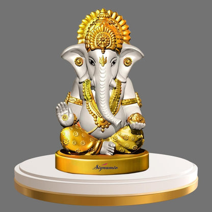 Signamio Handcrafted White Ganesha Idol for Car Dashboard Item: Ganesh Ji, Ganpati Bappa Murti for Home Decor - Exquisite Car God Idols for a Divine Touch in Your Vehicle and Home