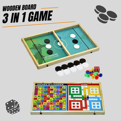 Signamio 3in1 Fastest Finger First String Sling Puck Air Ice Hockey, Ludo, Snake Wooden Board Games Set for Kids 10 Years - DN-1