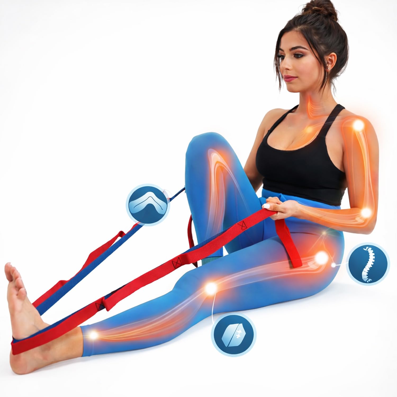 Signamio Yoga Belt for Women - Premium Stretching Belt for Exercise & Hamstring Stretch Strap - Essential Yoga Accessories for Flexibility & Strength Training-12 Loop - Blue-Red
