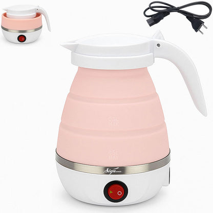 Signamio Electric Kettle - Portable for Travel, Foldable Silicone Travel Kettle, Compact and Lightweight, Ideal for Camping,Office, and Hotel Use, Quick Boil - 220V-600ML - Peach