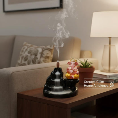 Signamio Ganesha Backflow dhoop Smoke Fountain Aromatic Essence of Ceramic Incense Burner Holder with 30 Cones for Meditation and Home Decor-DN