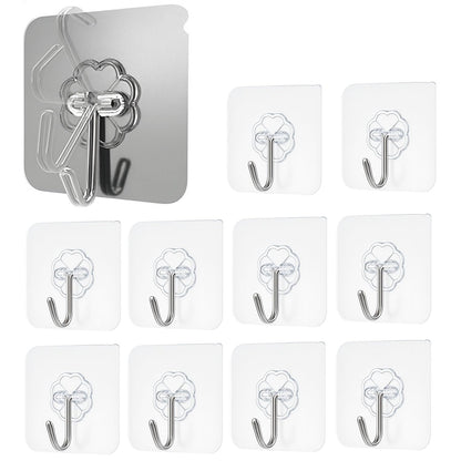 SIGNAMIO 8 Hook Self Adhesive Wall Hooks for Wall Heavy Items, Adhesive Wall Hook, Wall Hooks for Hanging Clothes, Kitchen & Bathroom Accessories, Stick On Hooks for Wall Without Drill -Silver