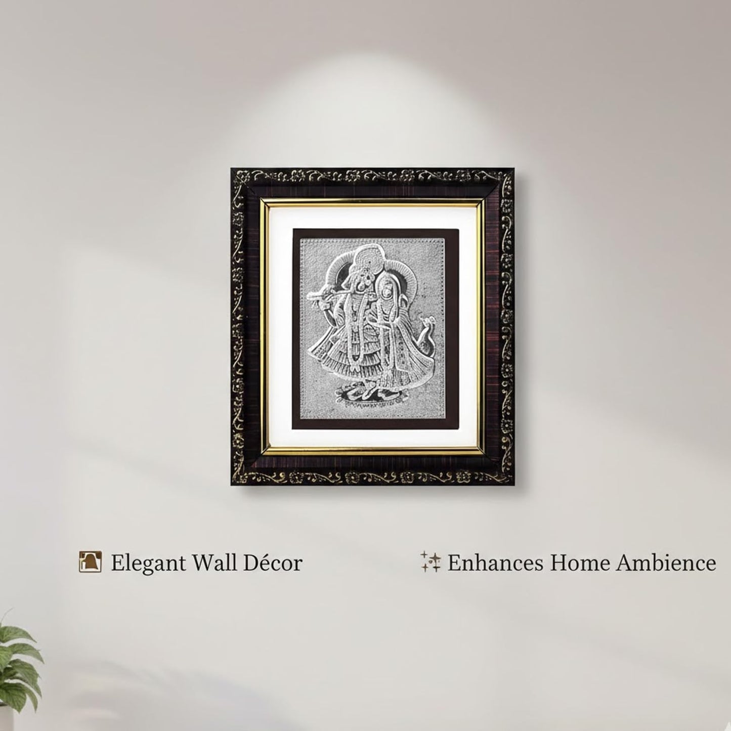 SIGNAMIO 999 Pure Silver Radhe krishna Photo Frame - Elegant Gift for Pooja Room, Ideal Pure Silver Gift Items