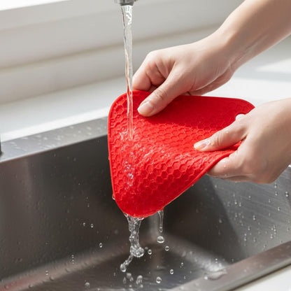 Signamio Silicone Mat for Kitchen - Pack of 4, Heat Resistant Coasters for Dining Table for Hot Pots, Heat Mats - Includes Round, Triangle, Square, Hexagon Shapes for Versatile Use