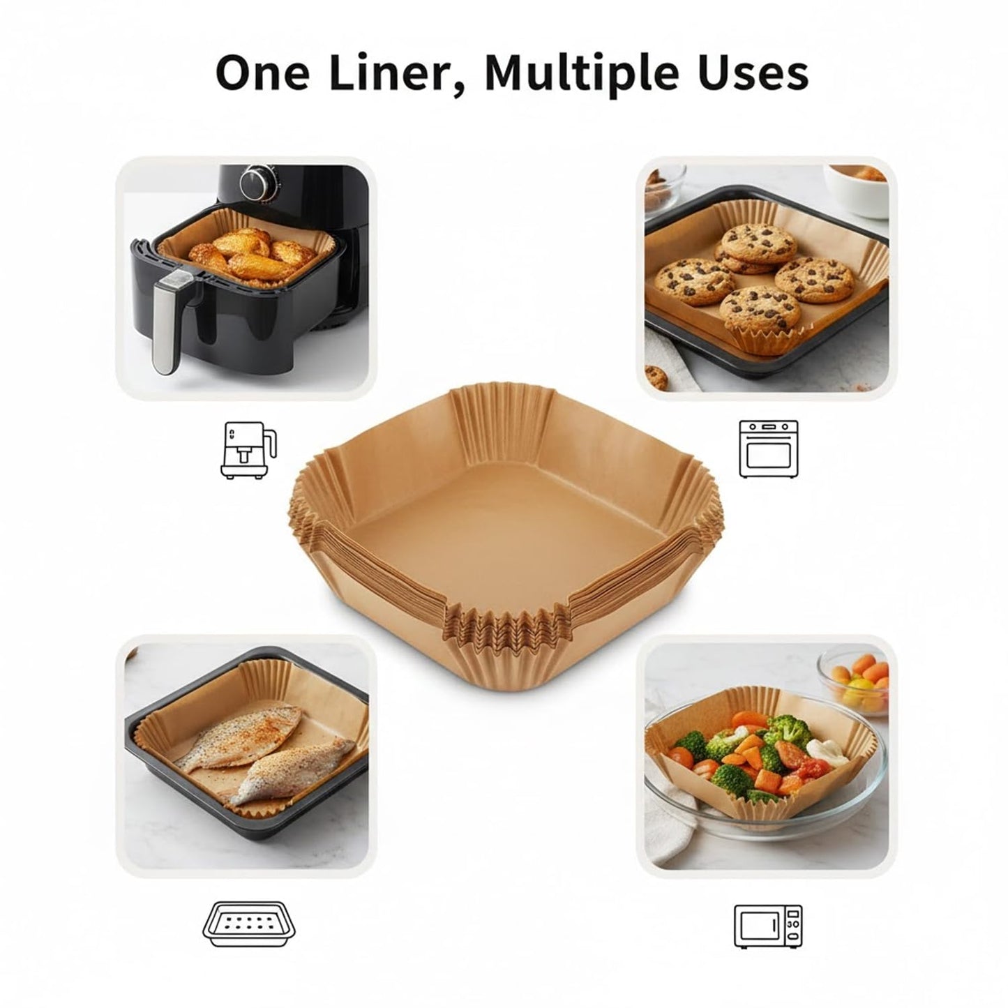 Signamio Air Fryer Paper Sheets - 100 Pcs Airfryer Paper Sheets, Air Fryer Accessories, Heat Resistant, Greaseproof, Waterproof, Safe for Temperatures Up to 230°C - Square