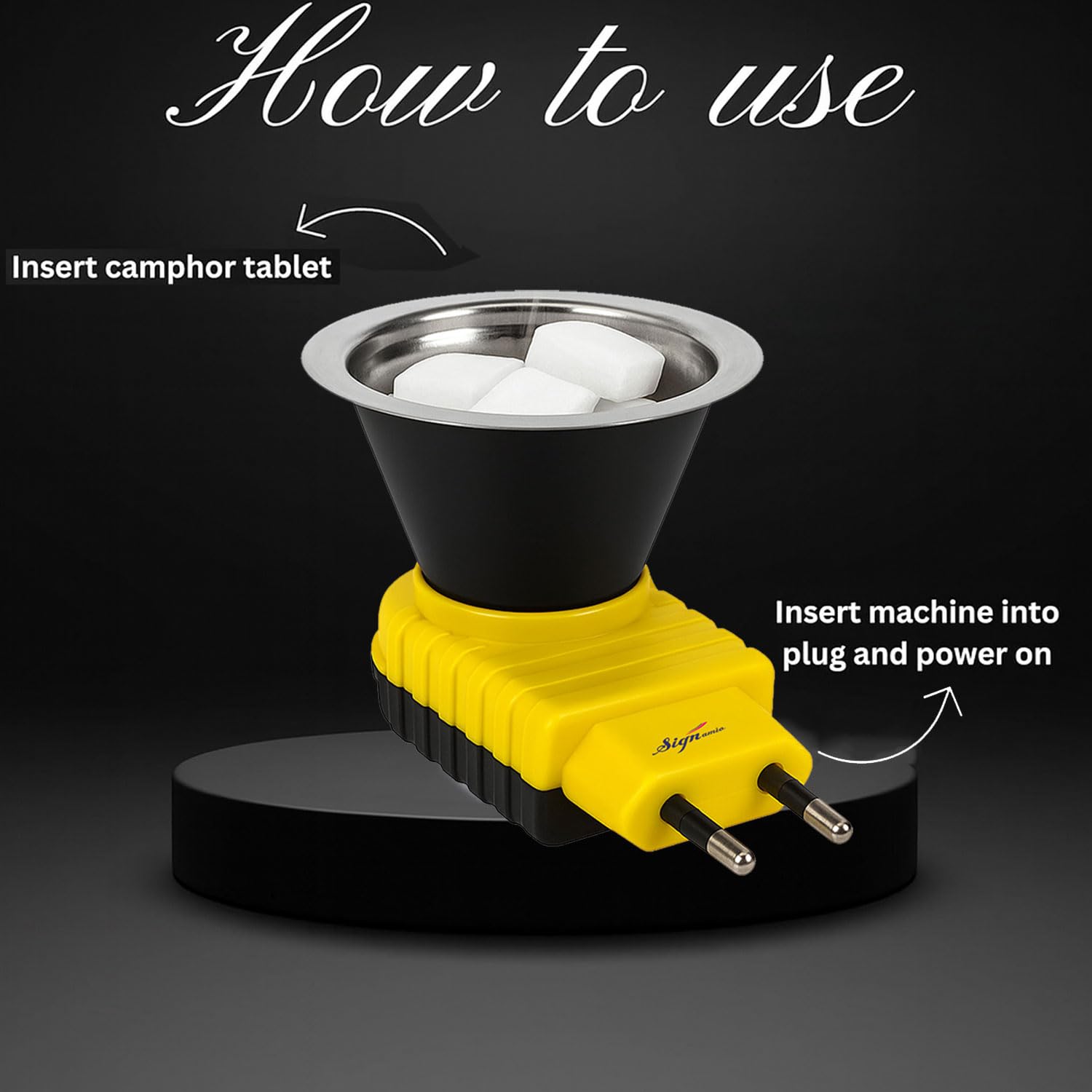 Signamio Home Fragrance Products: Camphor Diffuser Burner, Kapoor Dani Electrical Camphor, Aroma Burner & Bakhoor Burner for Home-Yellow