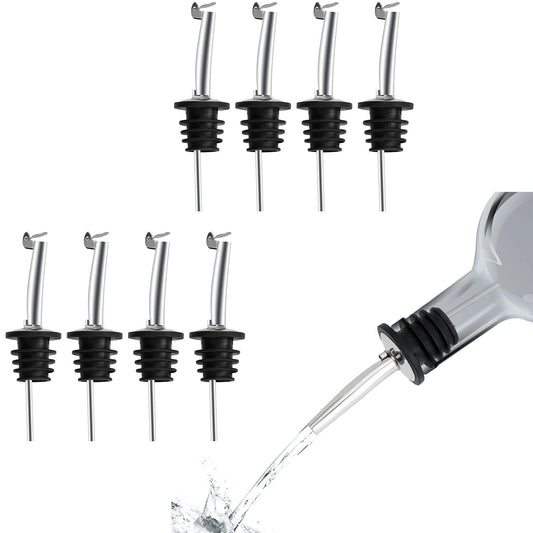SIGNAMIO Oil Dispenser Nozzle Cap - Liquor Dispenser, Oil Pourer, Oil Bottle Cap for Kitchen Use, Fits Most Bottles, Easy Pour Spout, Leak-Proof Design, Stainless Steel, Set of 8