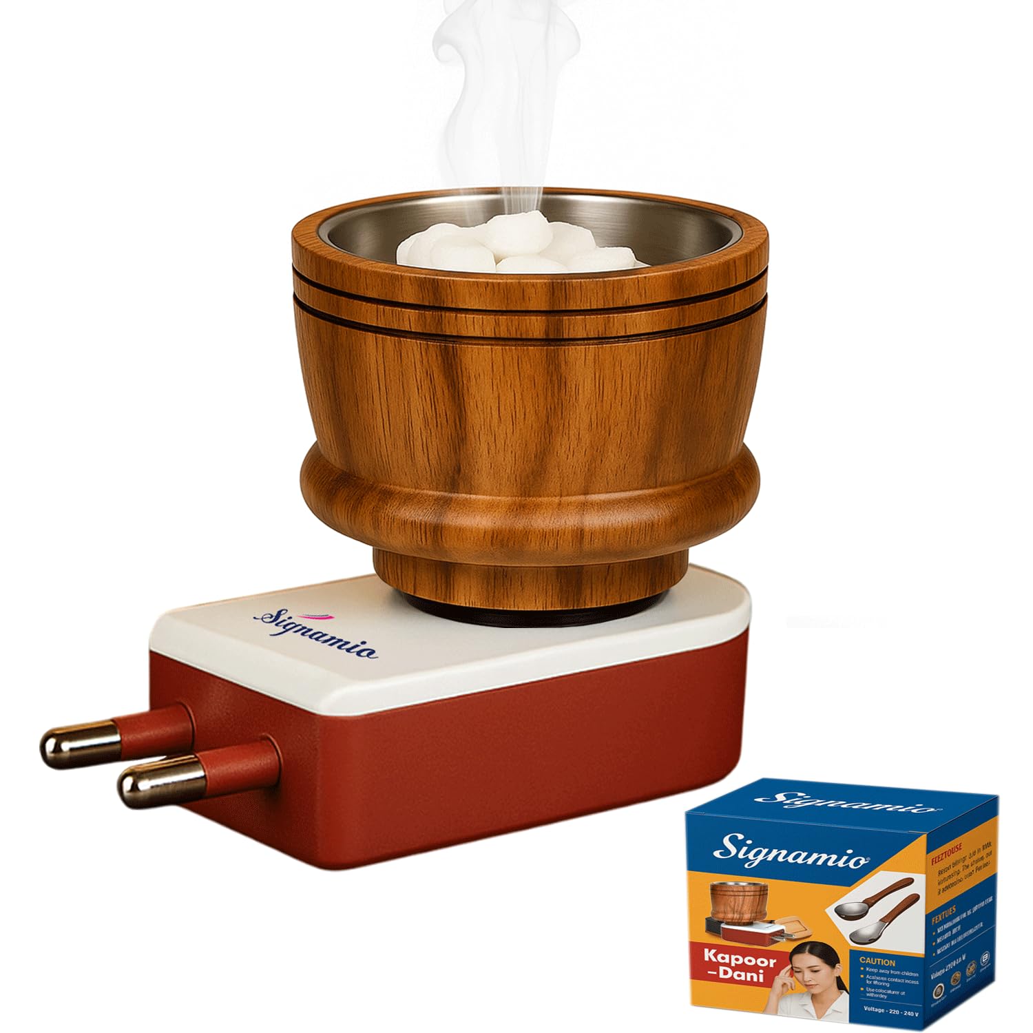 SIGNAMIO® Kapoor Kapur Dani Camphor Karpuram Bakhoor Oud Aroma Oil Diffuser Incense Dhoop Burner Electrical Stand Machine for Home Fragrance Room Freshener -DN-1, Sheesham Wood