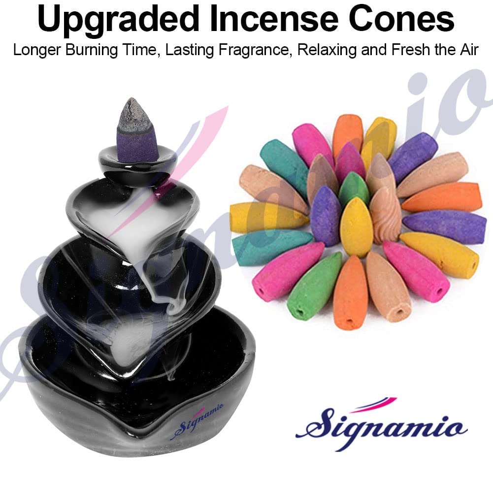 SIGNAMIO Ceramic Backflow Incense Fountain - 30 Cones Included for Pooja Meditation, Elegant Backflow Incense Holder, Aesthetic Incense Burner for Decor-DN-10, Pink